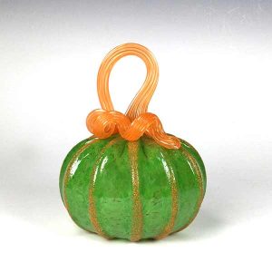 Glass Pumpkin Vibrant Green with Orange Stem